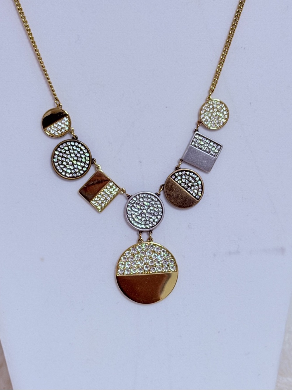 Gold-Tone Crystal Disc Statement Necklace - Women Jewelry TC